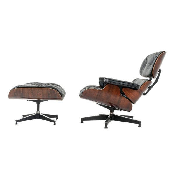 1958 1st Gen Herman Miller Eames Lounge Chair and Ottoman | Black Leather, Brazilian Rosewood - Image 5