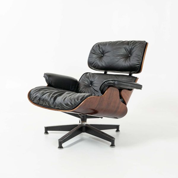 1958 1st Gen Herman Miller Eames Lounge Chair and Ottoman | Black Leather, Brazilian Rosewood - Image 4