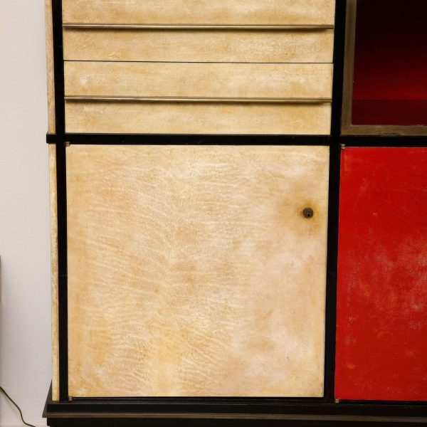 Important and Rare Red Goatskin with Ebonized Wood Credenza by Paul Dupre-Lafon - Image 5