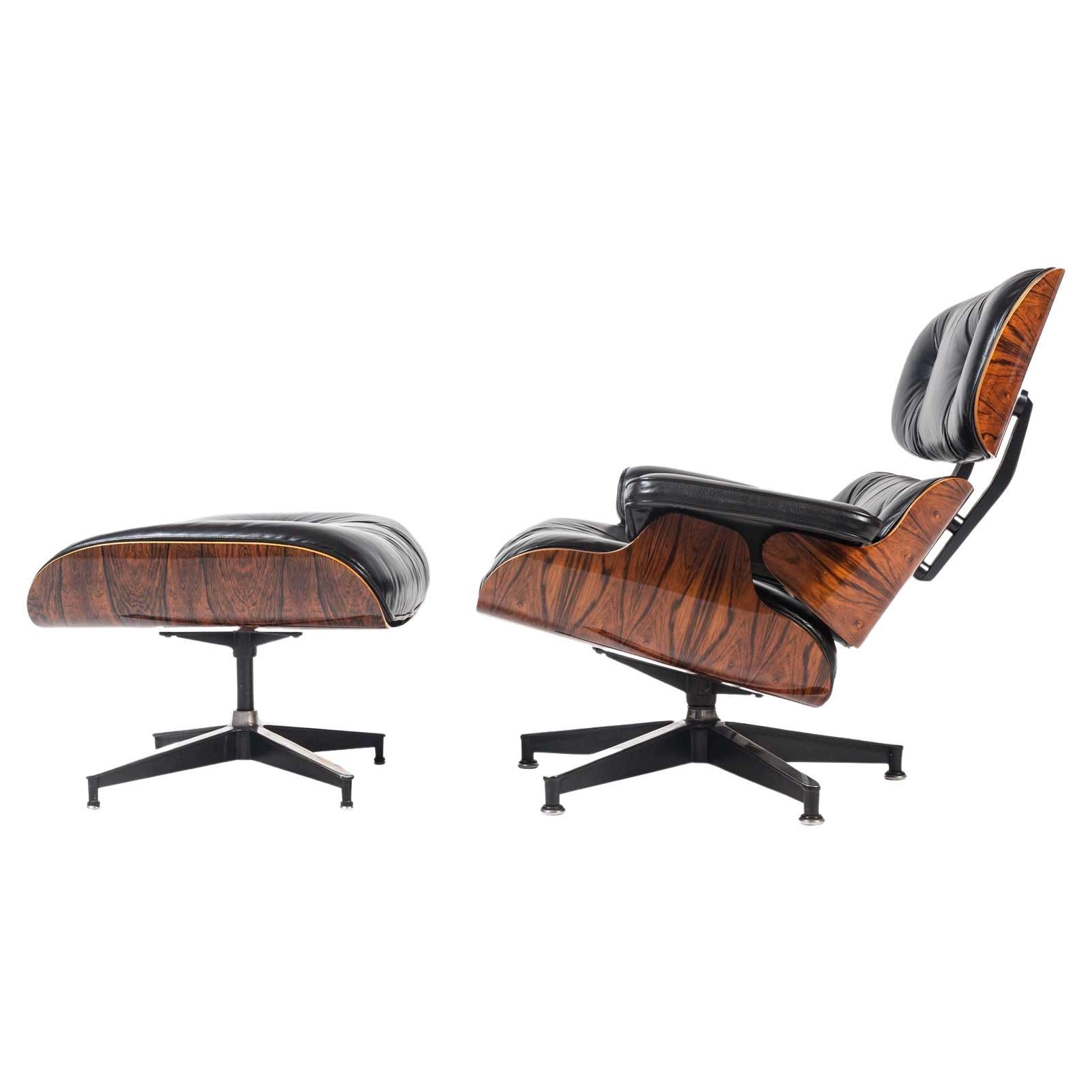1970s Herman Miller Eames Lounge Chair and Ottoman | Black Leather, Brazilian Rosewood