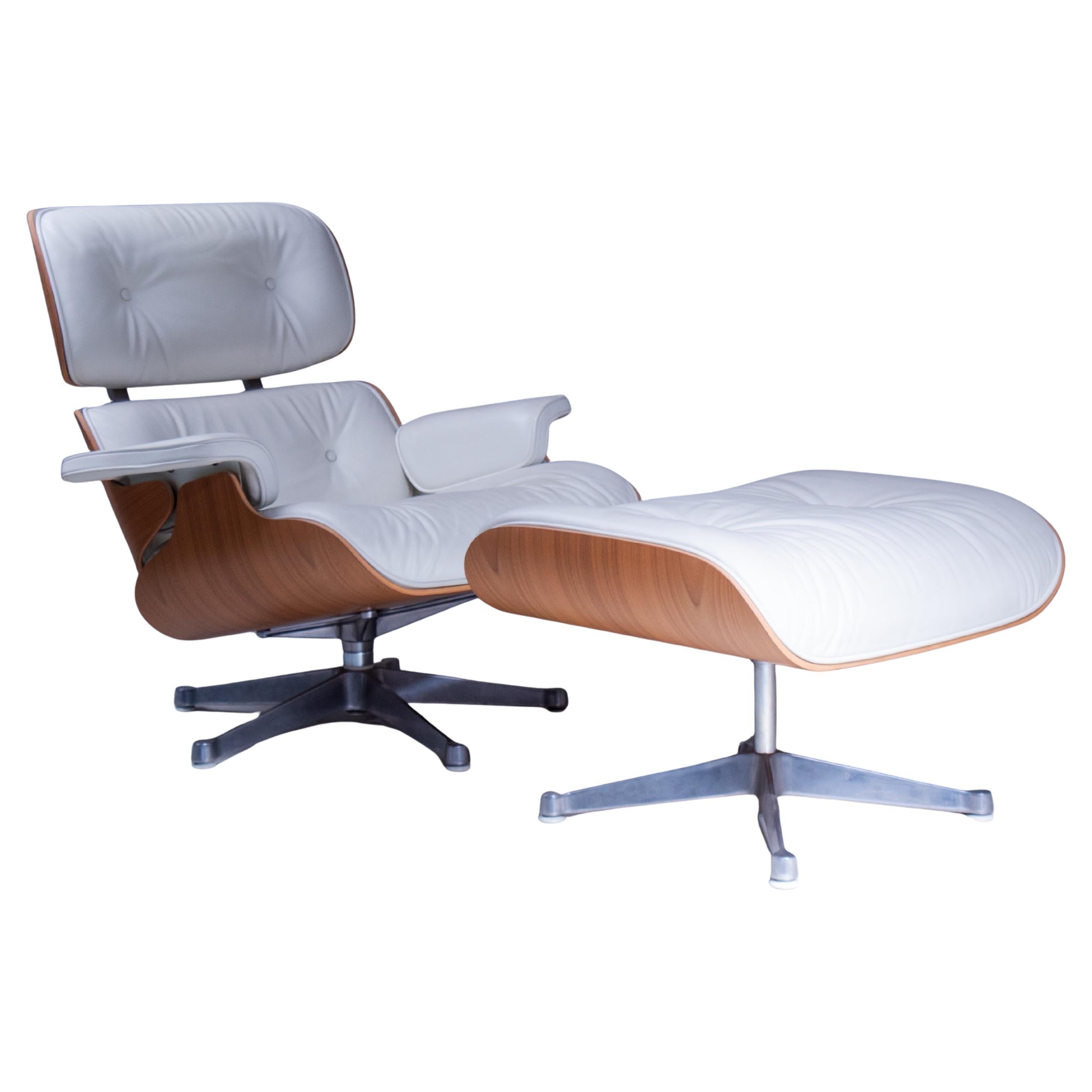 1990s Vitra Eames Lounge Chair and Ottoman | White Leather, Walnut