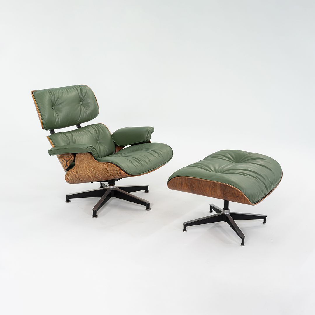 1971 Herman Miller Eames Lounge Chair and Ottoman | Khaki Green Leather, Zebrawood